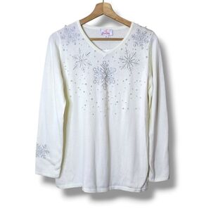 Quacker Factory Snowflake Sweater Size XS NWT